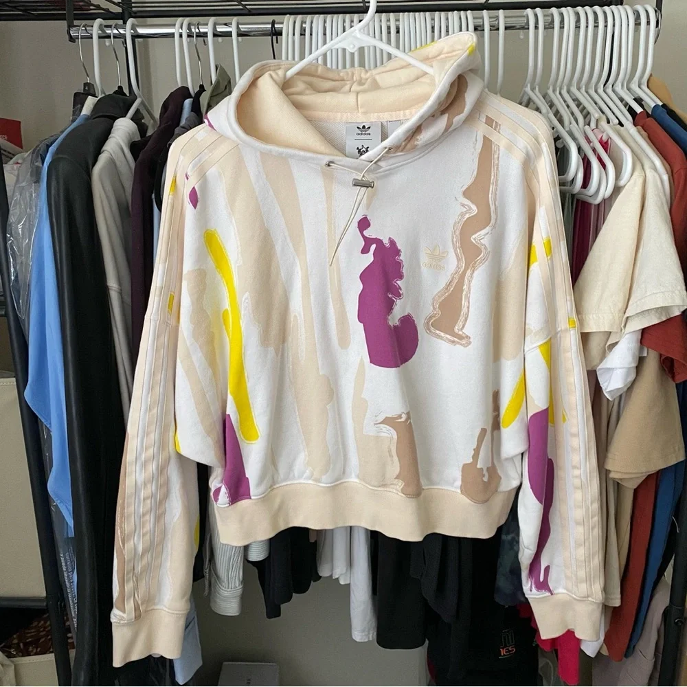ADIDAS x Thebe Magugu Collab Drawcord Hoodie Sweatshirt, Semi Pulse Multicolor - Picture 2 of 6
